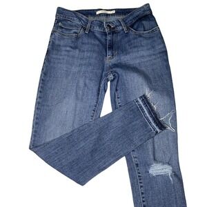 LEVIS 711 Women Midrise Skinny Jeans Sz 27 Light Wash Distressed Raw Hem Ankle